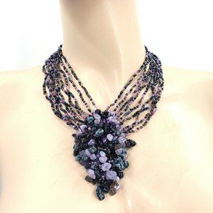 Multi Strand Necklace Purple Black Multi-Stone